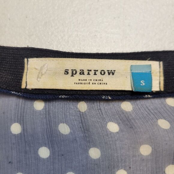 Sparrow Anthropologie Navy Blue Polka Dot Accent Cardigan Sweater Silk Linen - Picture 7 of 10